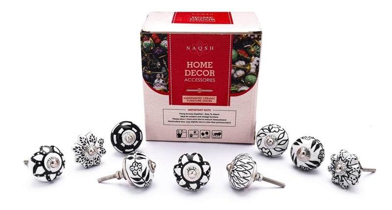 NAQSH Ceramic Cabinet Knobs Kitchen Drawer Knob Handpainted Cupboard Door & Drawers Pulls (Black & White, 12) - Image 3